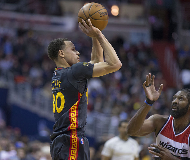 Basketball player, Stephen Curry, shooting