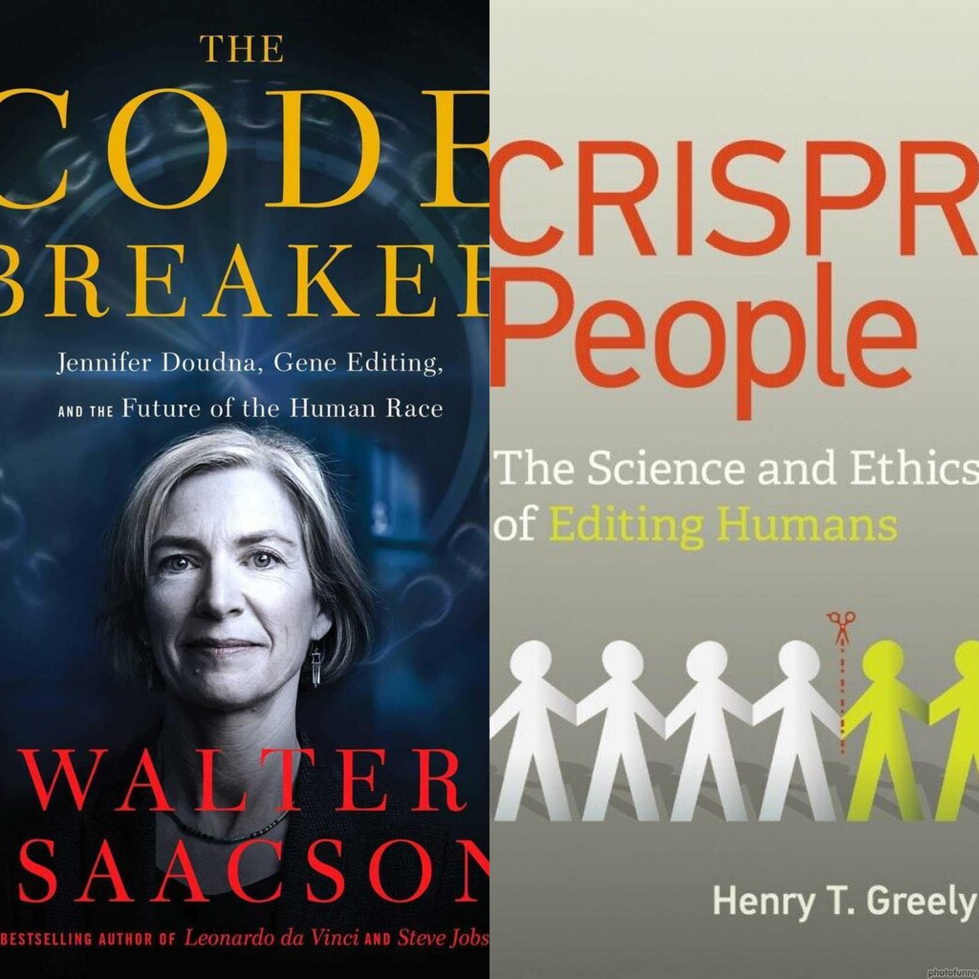 Covers of "Code Breaker" and "CRISPR People" side by side