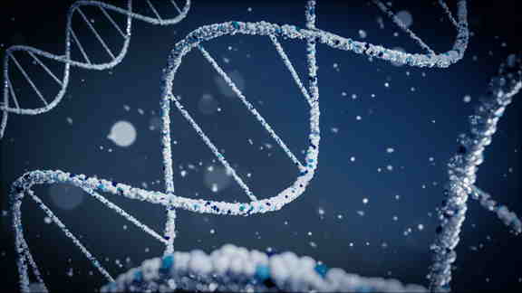 DNA strands floating on a blue background