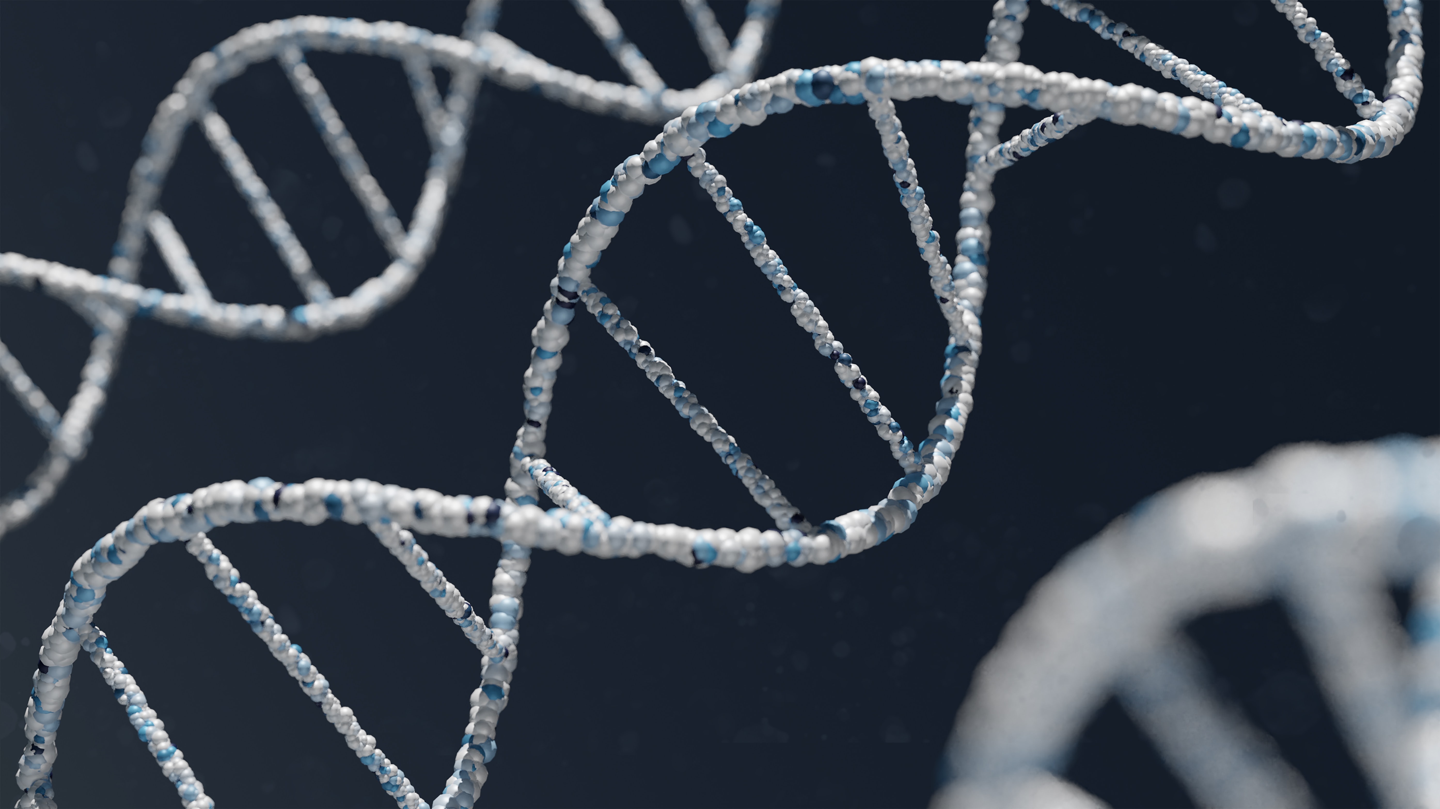 white DNA strands on a blue background