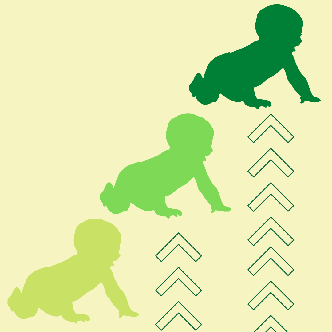 drawing of three babies crawling with each reaching a higher level than the one before