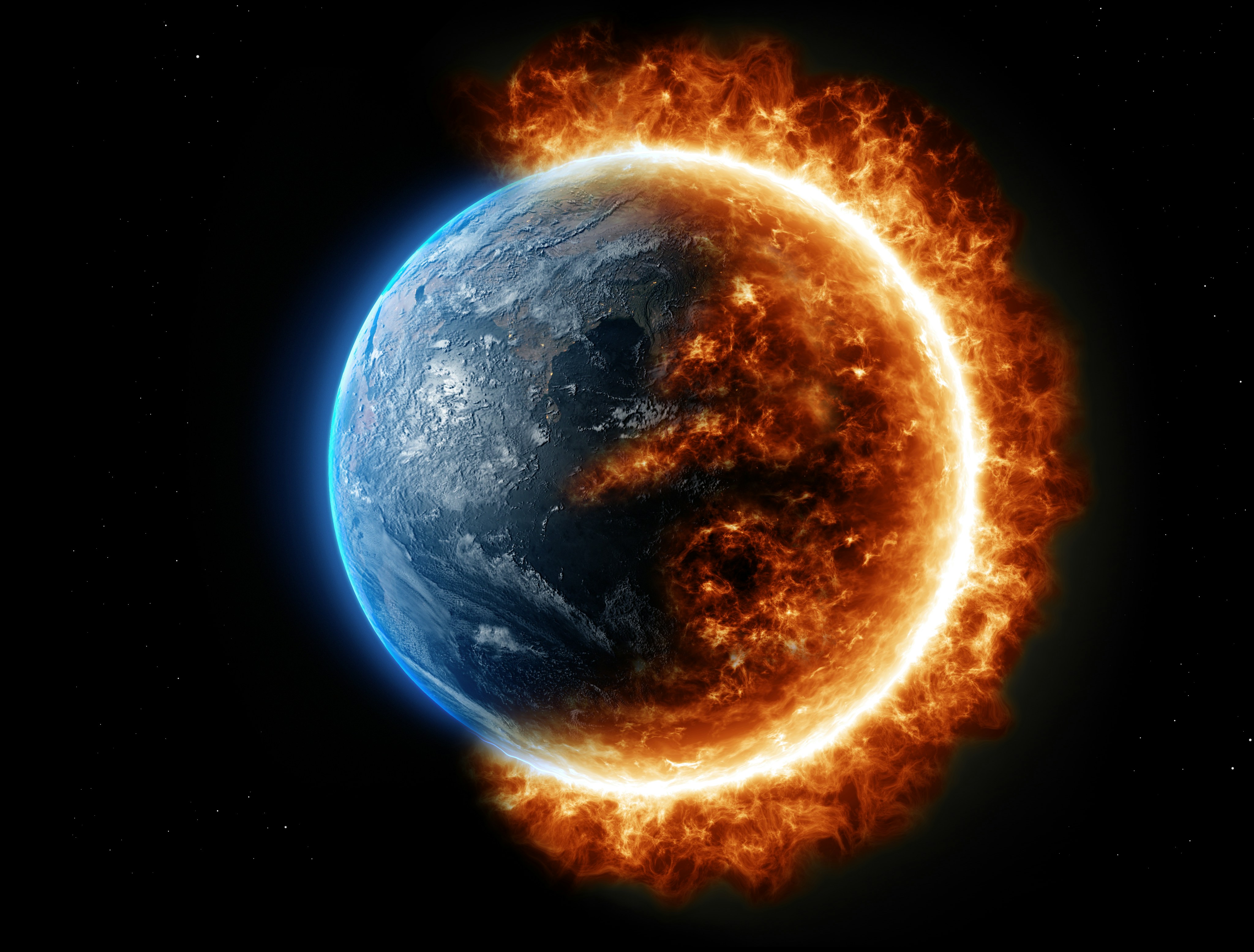a graphic of the earth consumed by fire