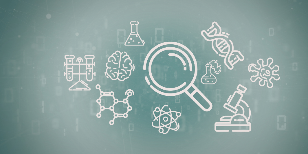 image of biotech graphic icons on green background