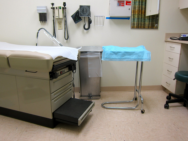 Inside a doctor's empty office.