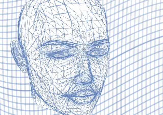 Blueprint sketch of a human head against a grid.