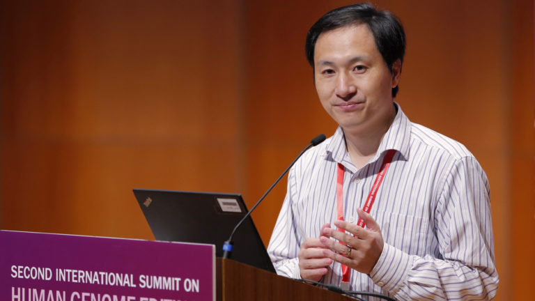 He Jiankui speaks during the International Summit on Human Genome Editing in Hong Kong on Nov. 28, 2018.