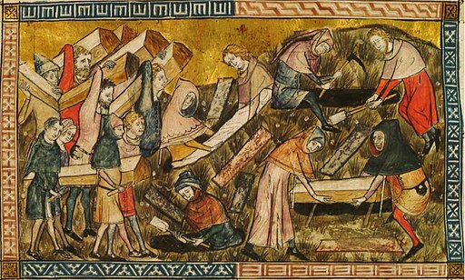 A painting of burying victims of the Black Death