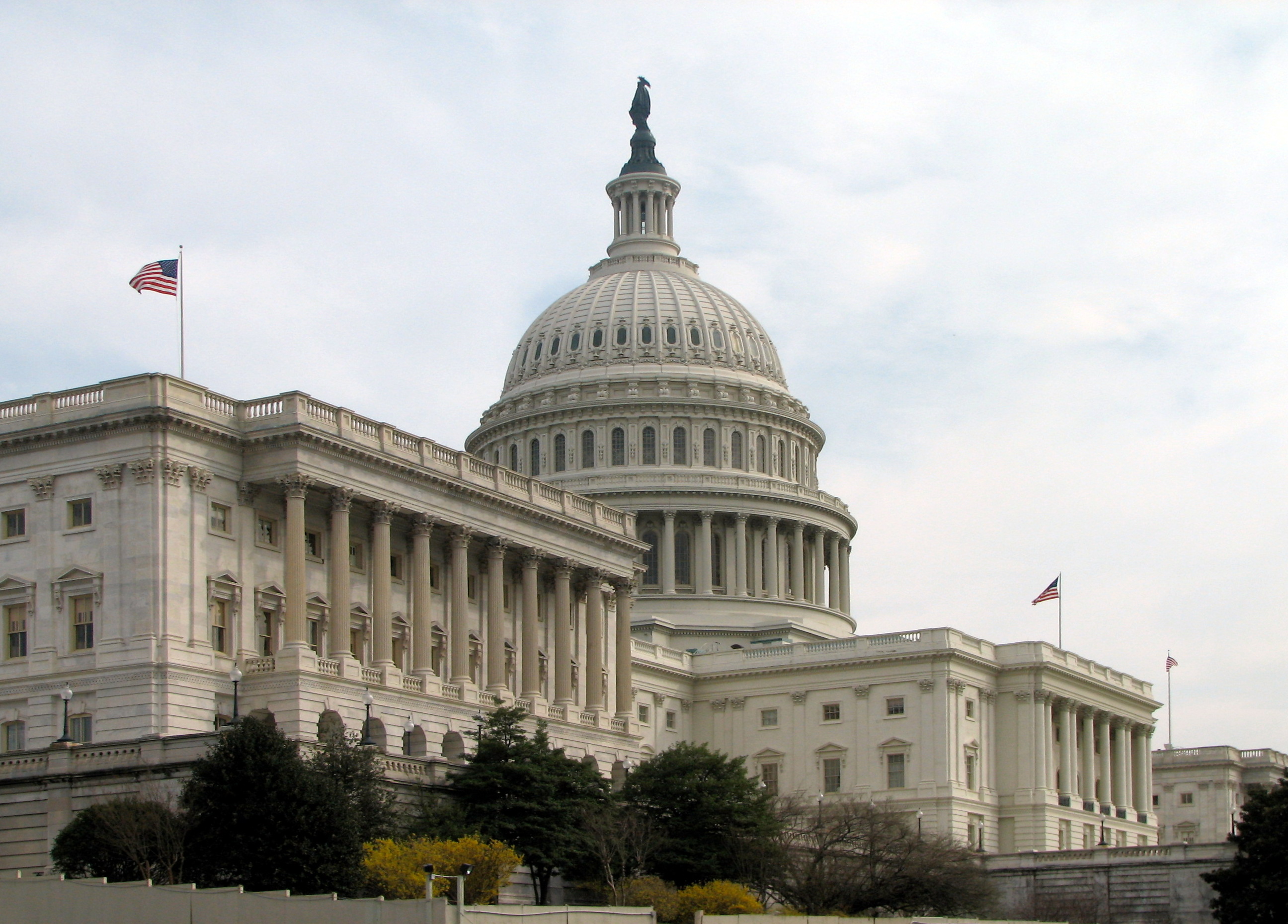 Side view angle of the Senate side of the US Capitol Building in Washington, D.C.