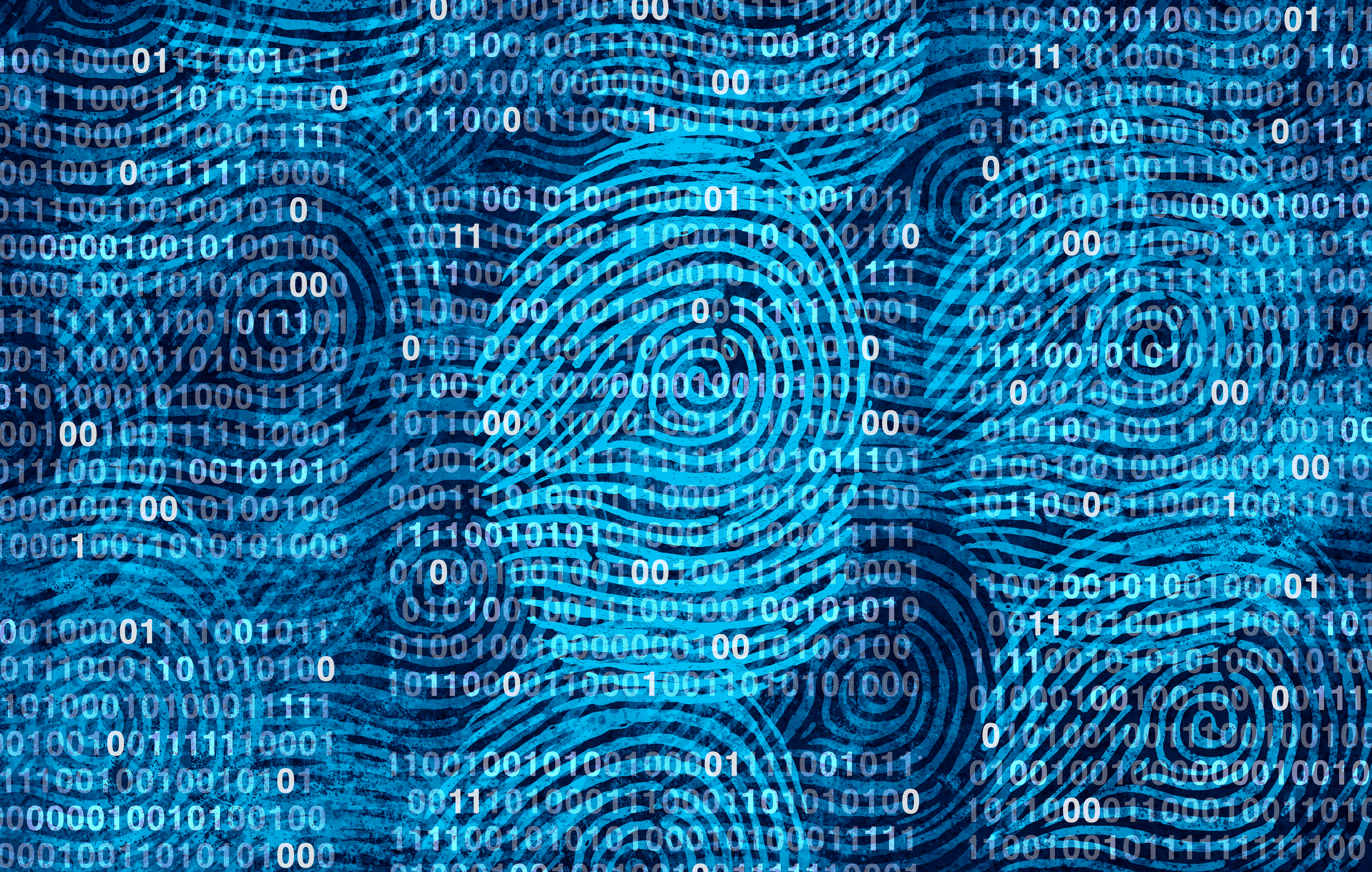 Fingerprints and data code on a blue background