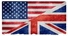 The American and British flag are super imposed and split onto each other. The American flag is on the left, with the British flag on the bottom right.