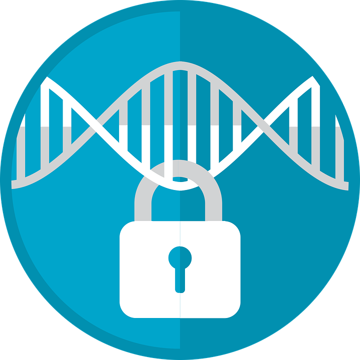 illustration shows a padlock hanging from a DNA helix