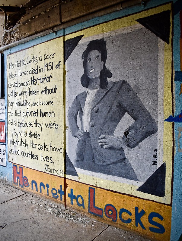 Mural with an image of Henrietta Lacks and short bio