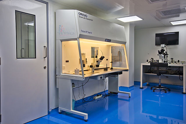 An empty laboratory with tools such as microscopes