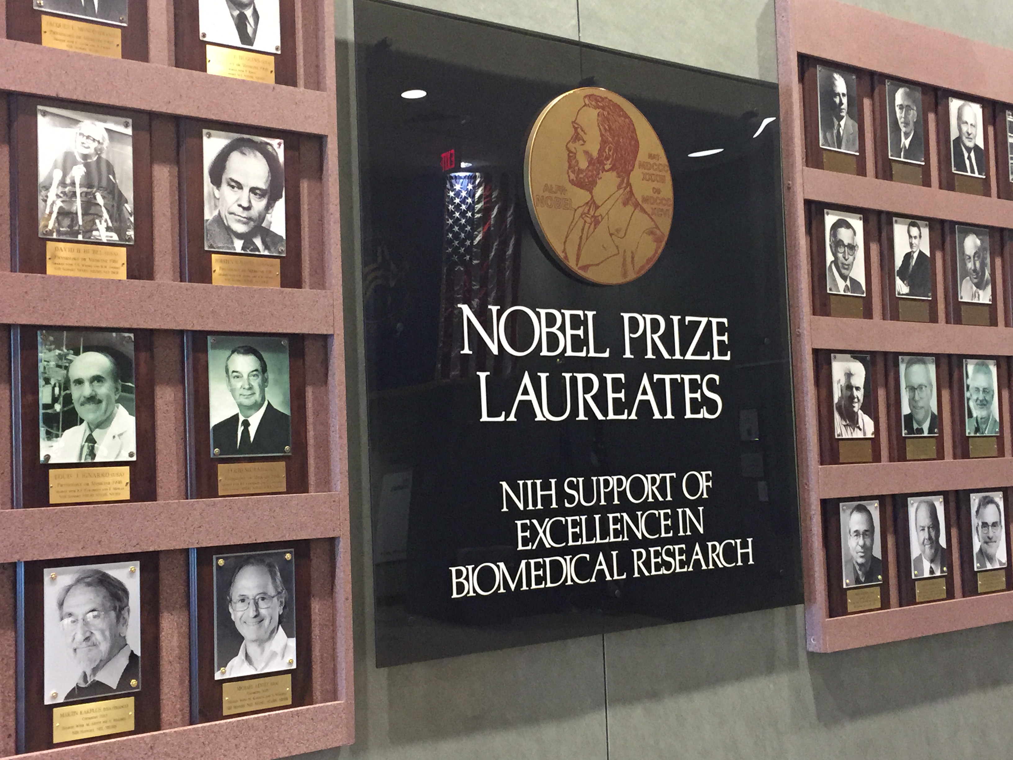 Hall displaying several Nobel Prize Laureates.