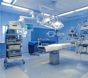 Light blue sterile operating room