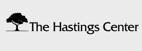 Black and white logo for The Hasting Center featuring the name and a silhouette of a tree