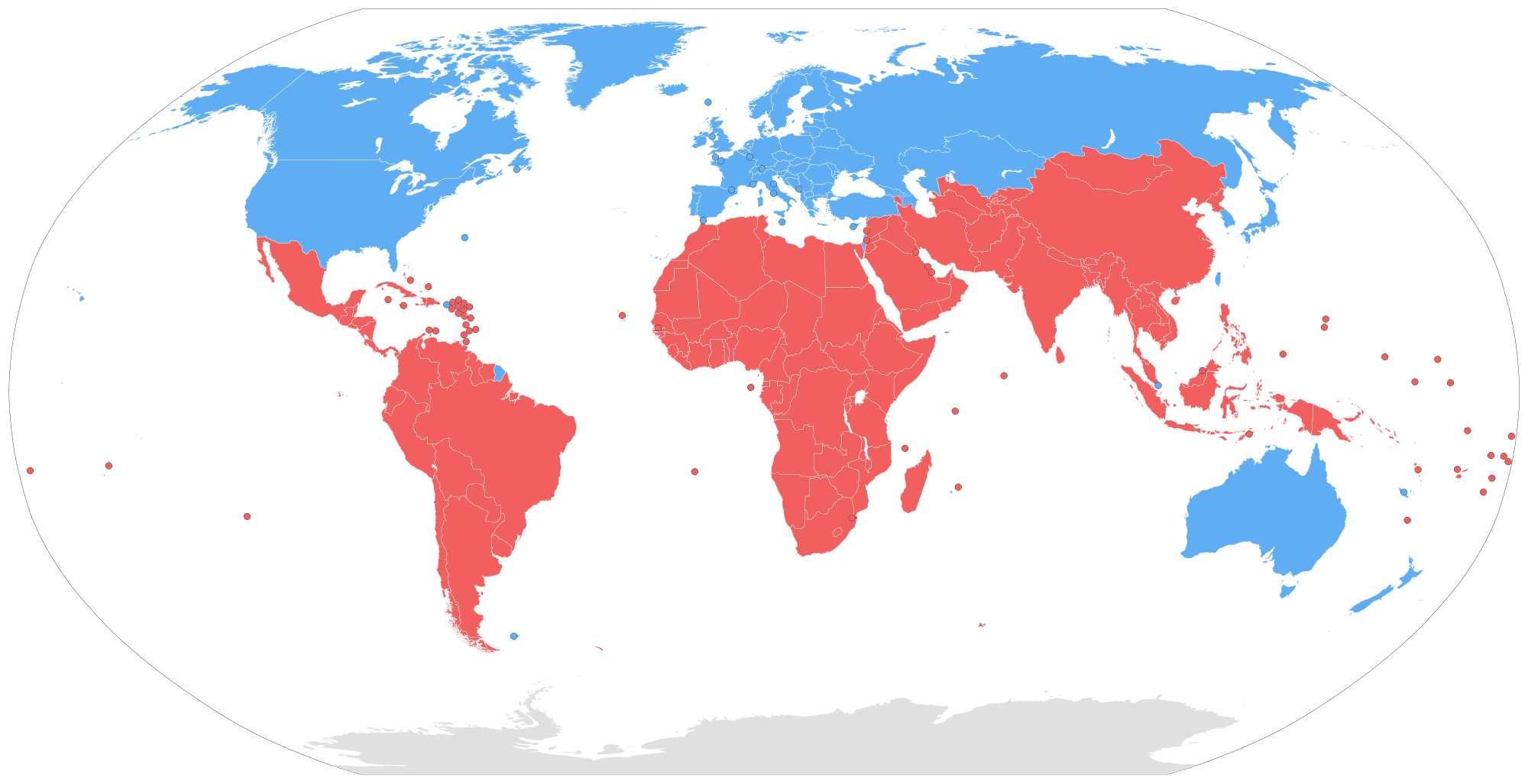 Map of the continents that distinguished north and south nations.