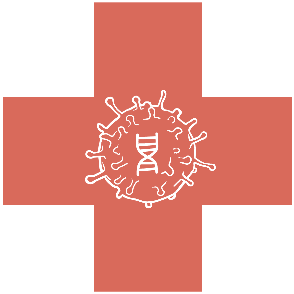 a white dna strand over a red medical cross