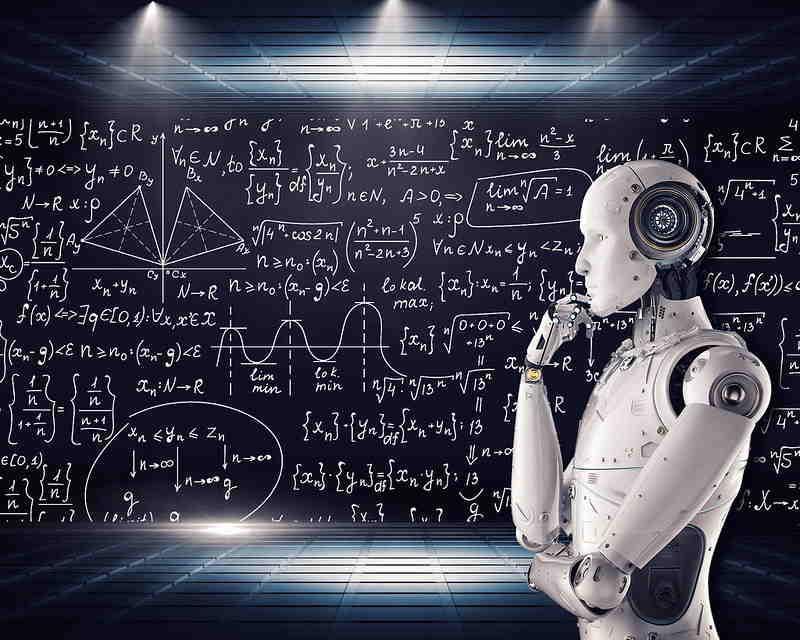 robot with math on blackboard