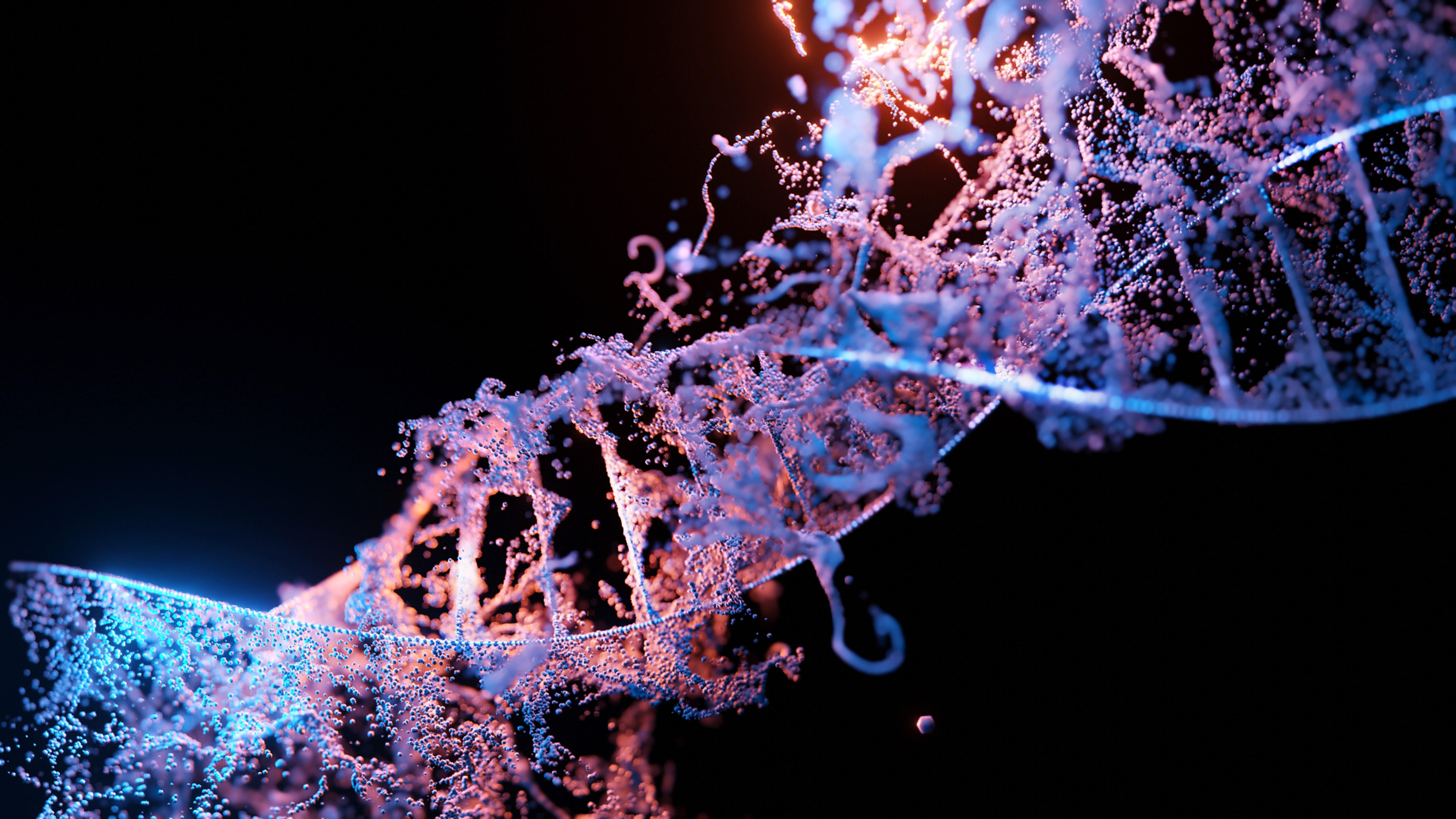 a strand of DNA in blues and pinks