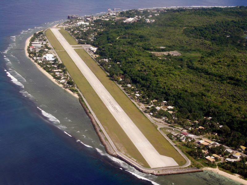 View of Nauru airport, which barely fits on land