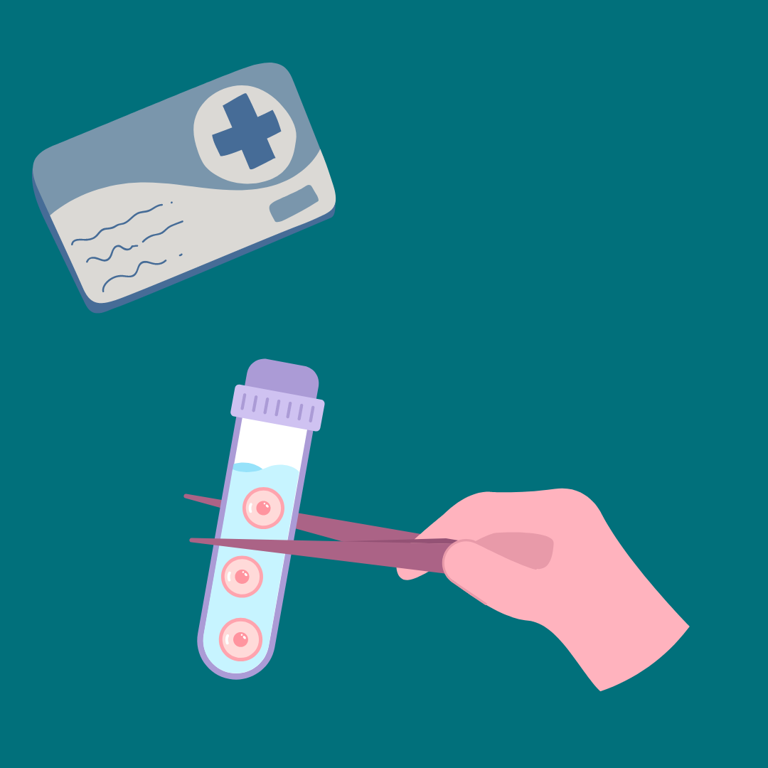 a graphic showing an insurance card and an ivf test tube