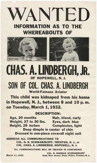Poster calling for news about Charles Lindbergh’s baby