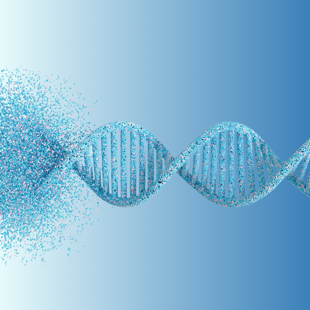 DNA strand in blue on gradient background
