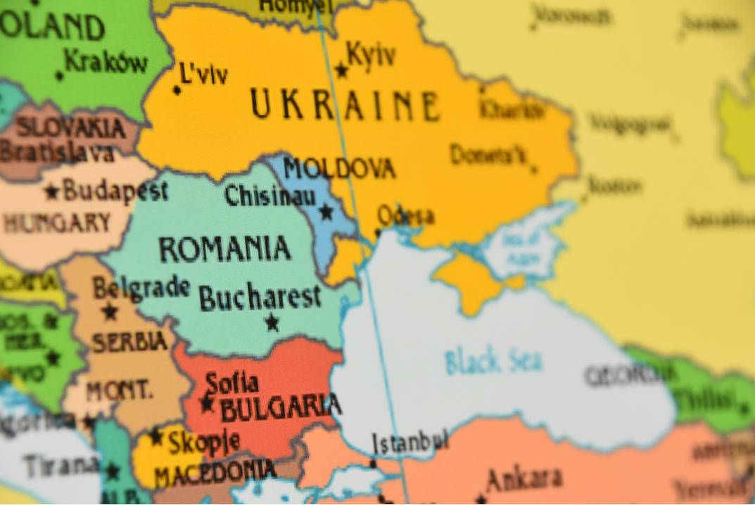 map showing Ukraine and neighboring countries in different colors