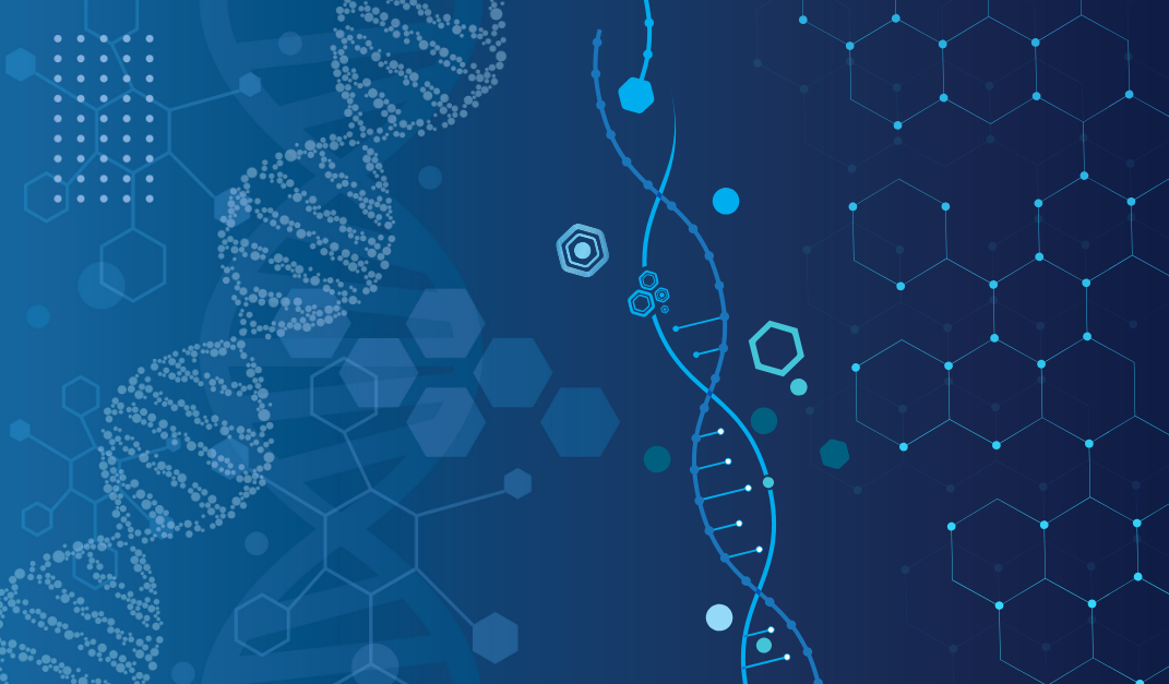 biotechnology graphic on blue background