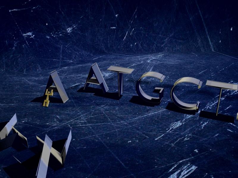 Block letters ATCG are positioned in a line, wtih one of the A letters in front, appearing to be erased.