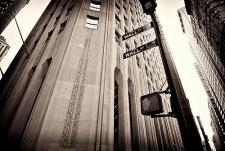 Black and white photo of Wall Street.
