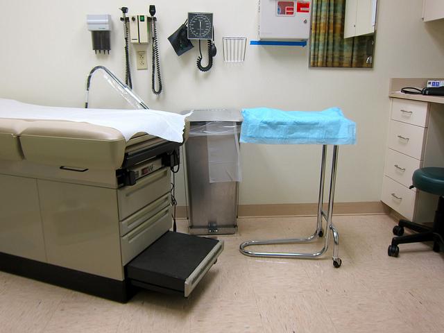 Inside a doctor's empty office.