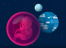 Illustrated image of a baby inside a bubble mimicking a woman's uterus.