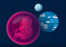 (image via YouTube) Illustrated image of a baby inside a bubble mimicking a woman's uterus.