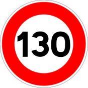 A plain circular sign, ordered by a thick red circle. At the center, in bold black text reads, "130"