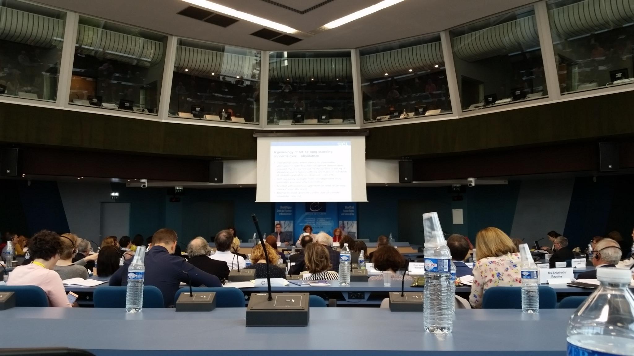 A conference room at the Council of Europe, looking towards a panel at the front