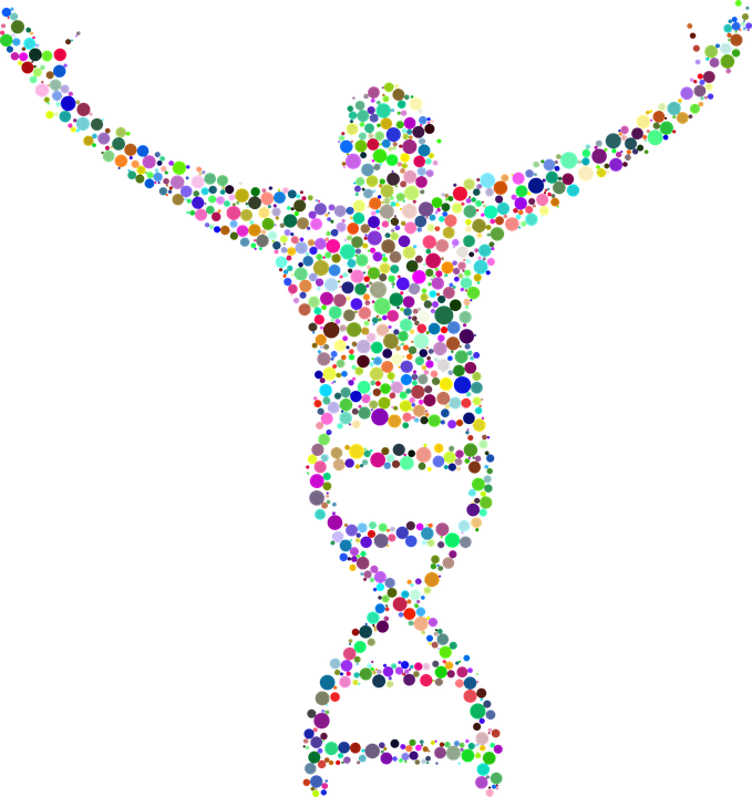 Person coming out of double helix DNA strand 