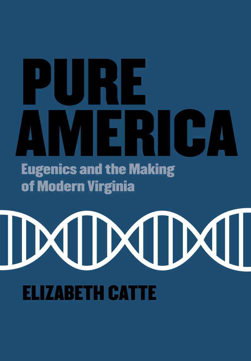 Cover of the book, "Pure America" that is blue with a white DNA helix running from left to right across the page