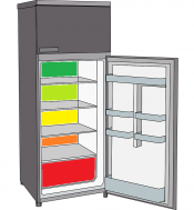 Illustration of a refrigerator with the bottom opened.