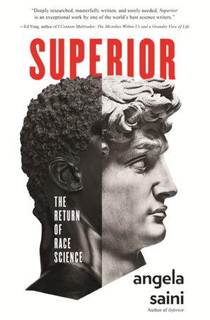 Book cover for "Superior" featuring a statue that is half white, half black
