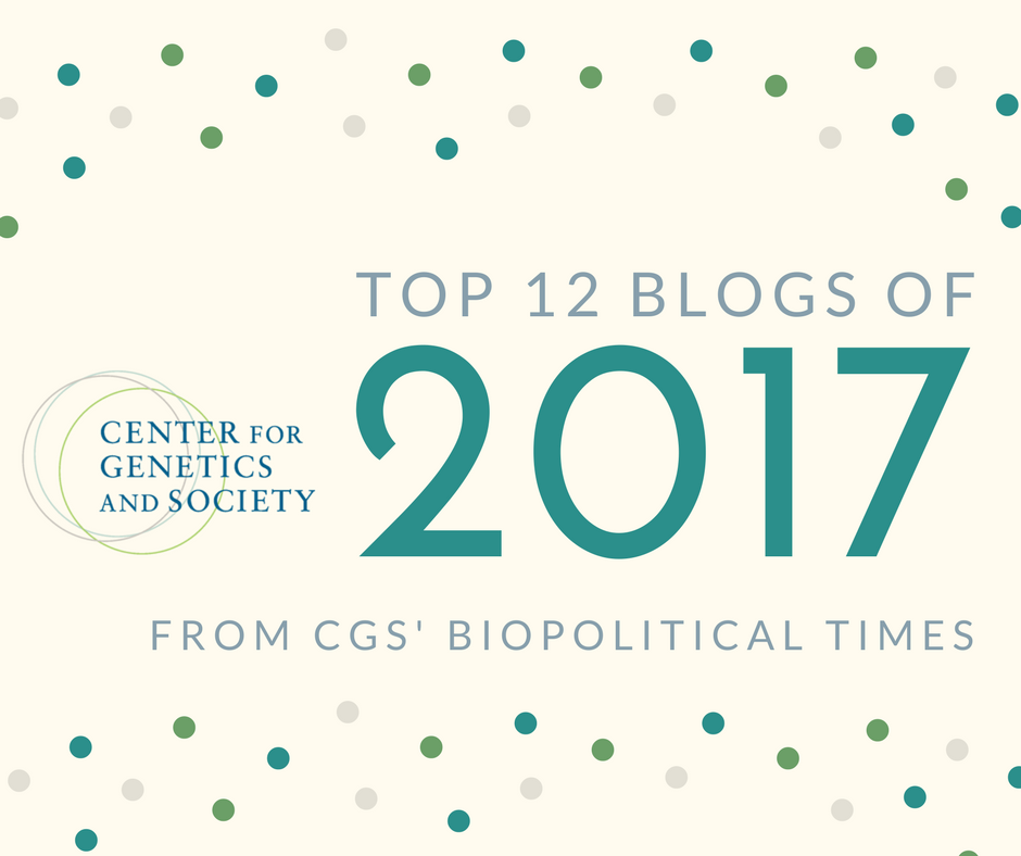 Promotional header that reads "Top 12 blogs of 2017 from CGS' Biopolitical Times" in bold font. The CGS logo featuring three overlapping circles is pictured on the left.
