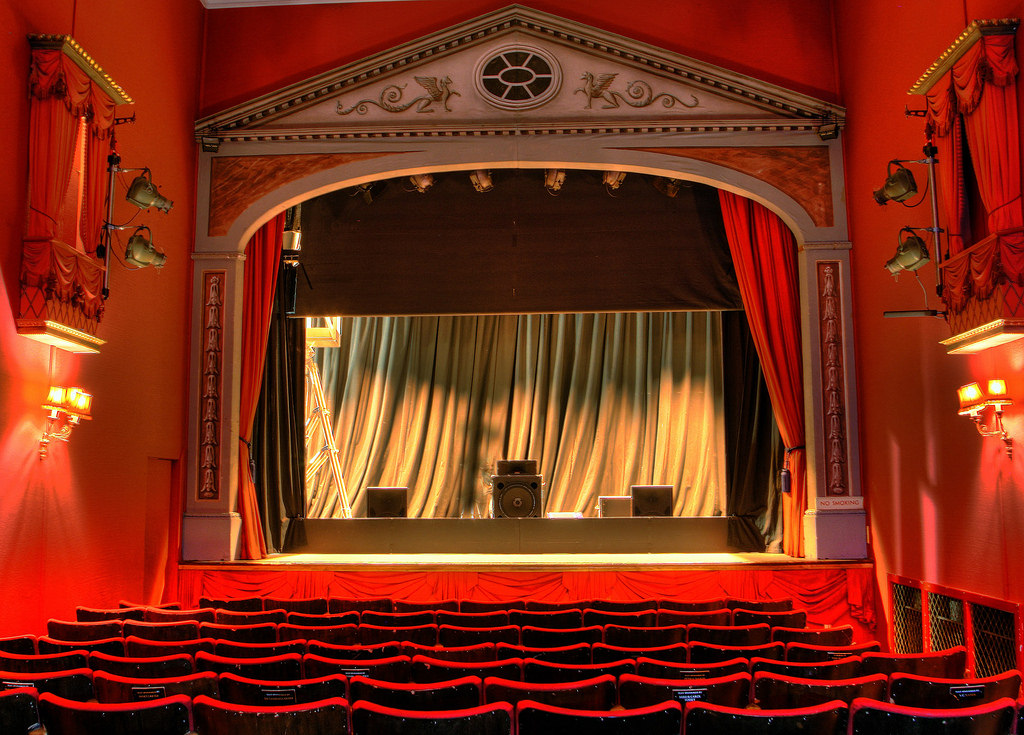 Large, grand red curtain theater