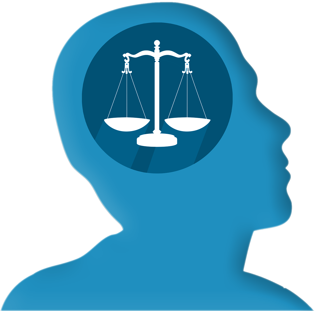 Silhouette of a human with the Scales of Justice where the brain would be
