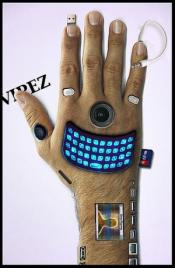 a human hand with tech imbedded in it.